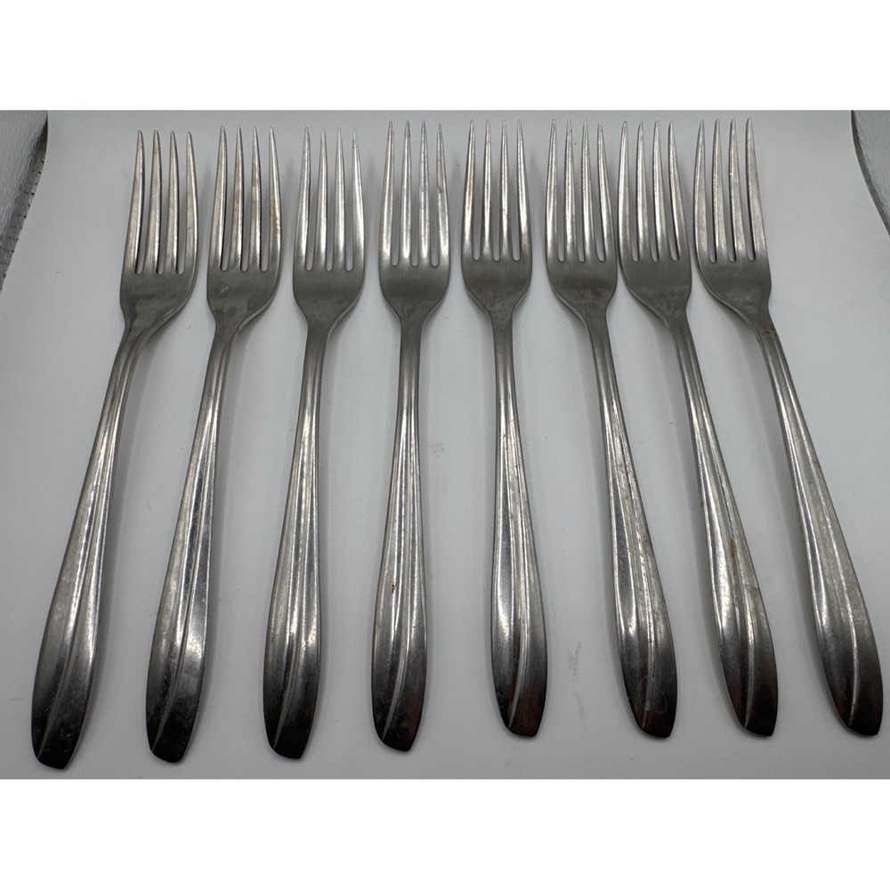 International Silver INS166 Stainless Dinner Forks Set of 8 Glossy USA 7.25"